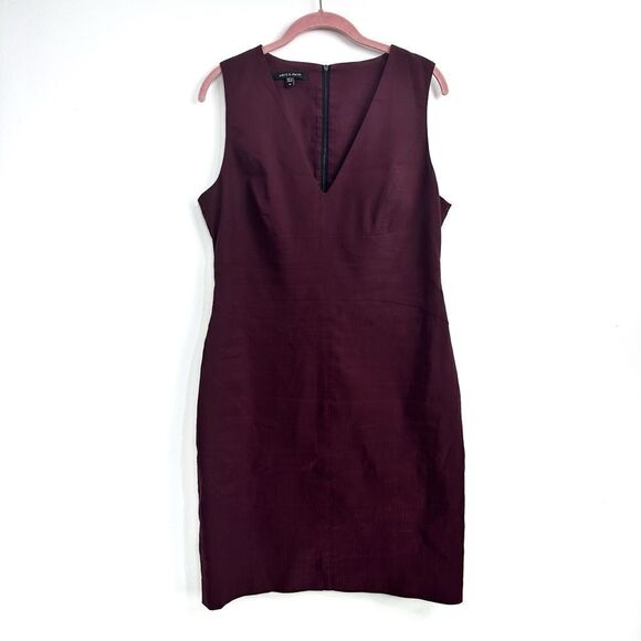 Judith & Charles Plum Sleeveless V-Neck Linen Blend Sheath Dress Sz 12 - Picture 1 of 13